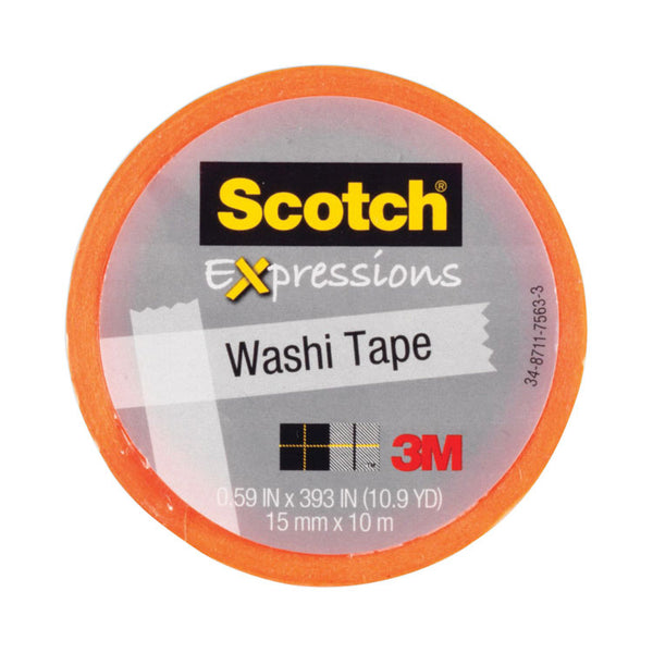Scotch® Expressions Washi Tape, 1.25" Core, 0.59" x 32.75 ft, Orange (MMM70005188787)