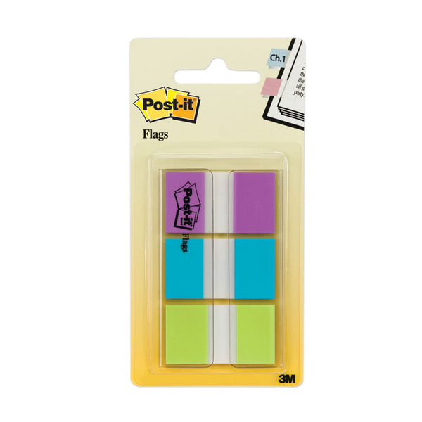 Post-it® Flags 0.94" Wide Flags with Dispenser, Bright Blue, Bright Green, Purple, 60 Flags (MMM70071493244) Each