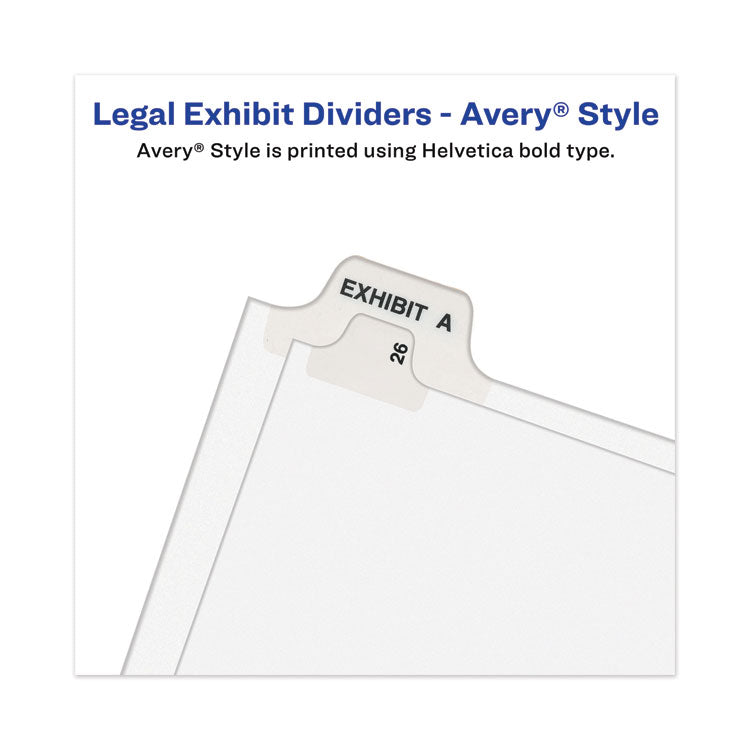 Avery® Avery-Style Preprinted Legal Bottom Tab Divider, 26-Tab, Exhibit A, 11 x 8.5, White, 25/PK (AVE11940)
