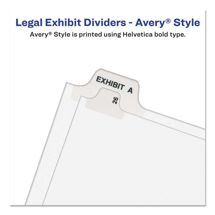 Avery® Avery-Style Preprinted Legal Bottom Tab Divider, 26-Tab, Exhibit J, 11 x 8.5, White, 25/PK (AVE11949)