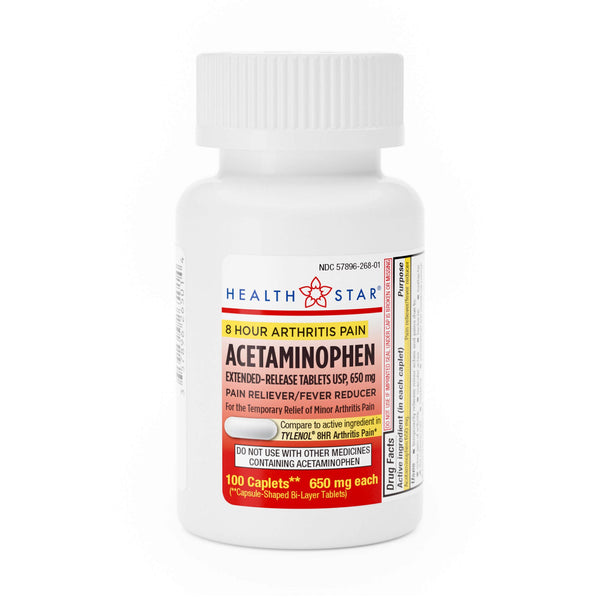 HEALTHSTAR® Pain Relief 650 mg Strength Acetaminophen Tablet 100 per Bottle (895325_BT) 100/BT