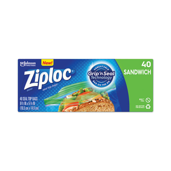 Ziploc® Resealable Sandwich Bags, 1.2 mil, 6.5" x 5.88", Clear, 40/Box (SJN315882BX)