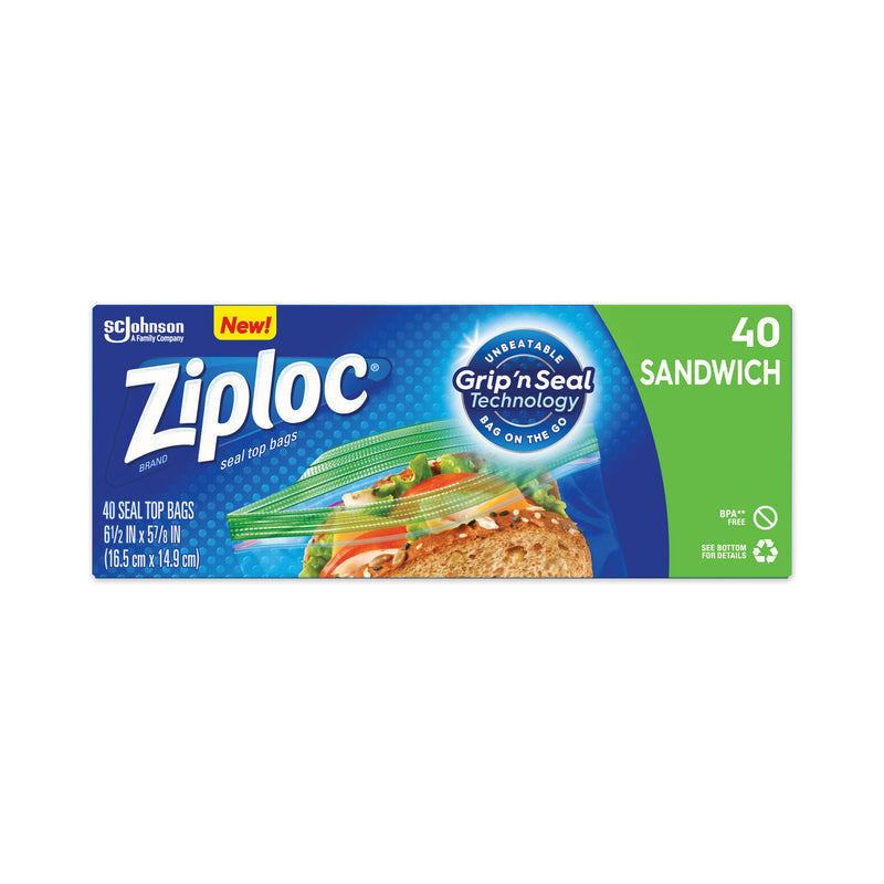 Ziploc® Resealable Sandwich Bags, 6.5" x 5.88", Clear, 40/Box (SJN366147BX) Box of 40