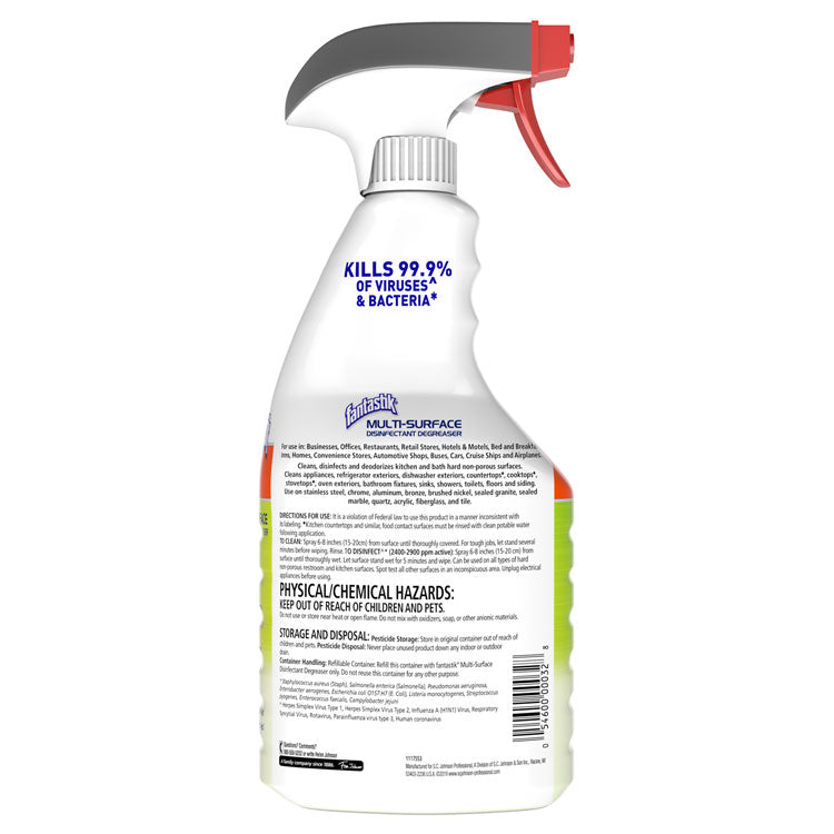 Fantastik® Multi-Surface Disinfectant Degreaser, Herbal, 32 oz Spray Bottle, 8/Carton (SJN311836)