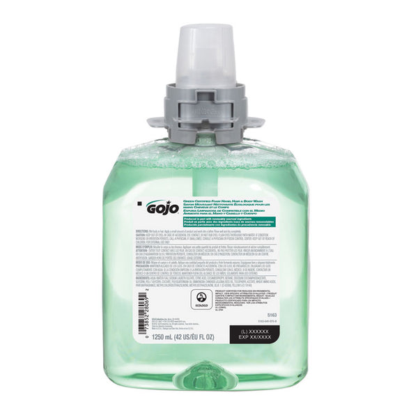 GOJO® Green Certified Foam Hair and Body Wash, Cucumber Melon, 1,250 mL Refill, 4/Carton (GOJ516304CT)