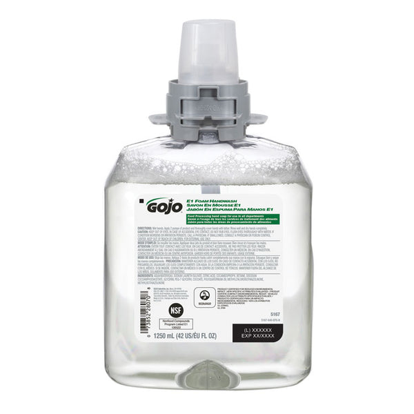 GOJO® E1 Foam Handwash, Fragrance-Free, 1,250 mL, 4/Carton (GOJ516704CT)
