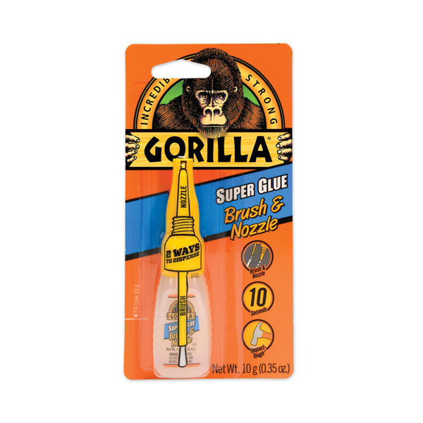 Gorilla® Super Glue with Brush and Nozzle Applicators, 0.35 oz, Dries Clear (GOR7500101)