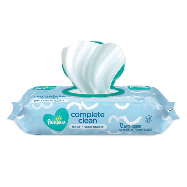 Pampers® Complete Clean Baby Wipes, 1-Ply, Baby Fresh, 7 x 6.8, White, 72 Wipes/Pack, 8 Packs/Carton (PGC75536)