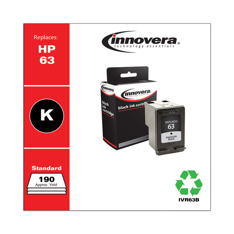 Innovera® Remanufactured Black Ink, Replacement for 63 (F6U62AN), 190 Page-Yield (IVR63B) Each