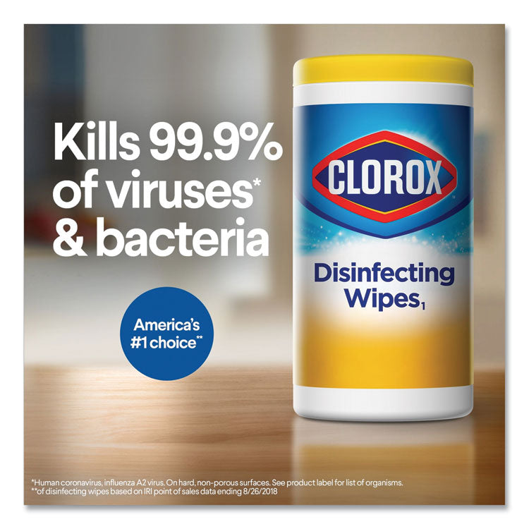 Clorox® Disinfecting Wipes, 1-Ply, 7 x 8, Fresh Scent/Citrus Blend, White, 35/Canister, 3 Canisters/Pack (CLO30112)