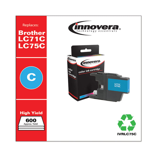 Innovera® Remanufactured Cyan High-Yield Ink, Replacement for LC75C, 600 Page-Yield (IVRLC75C) Each