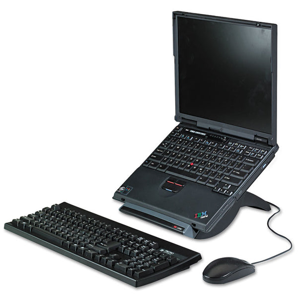 3M™ Vertical Notebook Computer Riser with Cable Management, 9" x 12" x 6.5" to 9.5", Black/Charcoal Gray, Supports 20 lbs (MMMLX550)