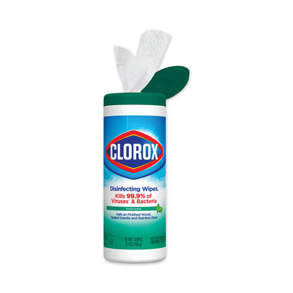 Clorox® Disinfecting Wipes, 1-Ply, 7 x 8, Fresh Scent, White, 35/Canister, 12 Canisters/Carton (CLO01593CT)