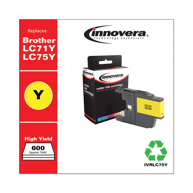 Innovera® Remanufactured Yellow High-Yield Ink, Replacement for LC75Y, 600 Page-Yield (IVRLC75Y) Each