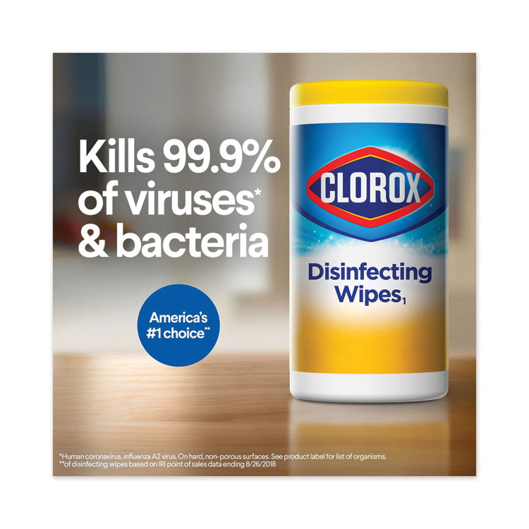 Clorox® Disinfecting Wipes, 1-Ply, 7 x 8, Fresh Scent/Citrus Blend, 35/Canister, 3/Pack, 5 Packs/Carton (CLO30112CT)