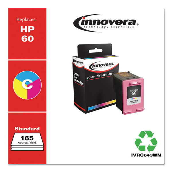 Innovera® Remanufactured Tri-Color Ink, Replacement for 60 (CC643WN), 165 Page-Yield (IVRC643WN) Each