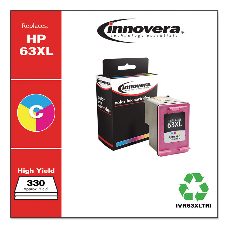 Innovera® Remanufactured Tri-Color High-Yield Ink, Replacement for 63XL (F6U63AN), 330 Page-Yield (IVR63XLTRI) Each