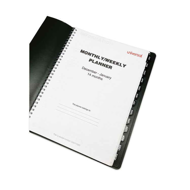 Universal® Weekly Planner, 11 x 8, Black Cover, 14-Month: Dec 2025 to Jan 2027 (UNV71000) Each