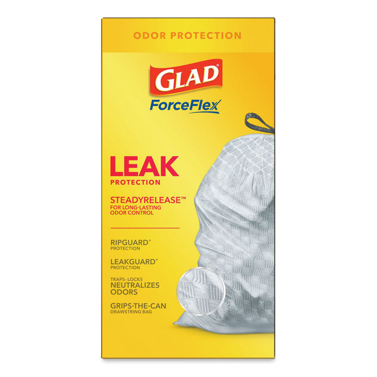 Glad® OdorShield Tall Kitchen Drawstring Bags, 13 gal, 0.78 mil, 24" x 27.38", White, 40 Bags/Box, 6 Boxes/Carton (CLO78361)