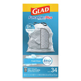 Glad® ForceFlexPlus OdorShield Tall Kitchen Drawstring Trash Bags, 13 gal, 0.9 mil, 24" x 28", White, 34 Bags/Box, 6 Boxes/Carton (CLO70320) Case of 6