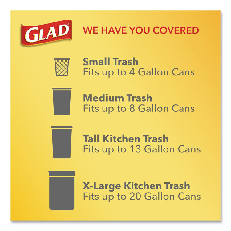 Glad® ForceFlexPlus OdorShield Tall Kitchen Drawstring Trash Bags, 13 gal, 0.9 mil, 24" x 28", White, 34 Bags/Box, 6 Boxes/Carton (CLO70320) Case of 6