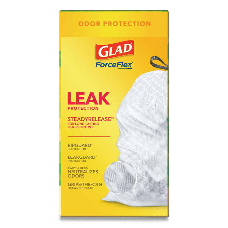 Glad® OdorShield Tall Kitchen Drawstring Bags, 13 gal, 0.95 mil, 24" x 27.38", White, 80 Bags/Box, 3 Boxes/Carton (CLO78900) Case of 240