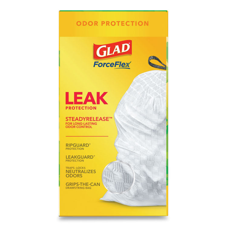 Glad® OdorShield Tall Kitchen Drawstring Bags, 13 gal, 0.95 mil, 24" x 27.38", White, 80 Bags/Box, 3 Boxes/Carton (CLO78900) Case of 240