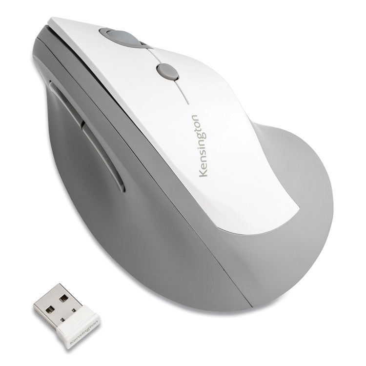Kensington® Pro Fit Ergo Vertical Wireless Mouse, 2.4 GHz Frequency/65.62 ft Wireless Range, Right Hand Use, Gray (KMW75520) Each