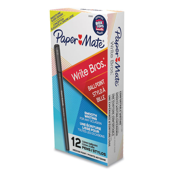 Paper Mate® Write Bros. Ballpoint Pen, Stick, Medium 1 mm, Black Ink, Black Barrel, Dozen (PAP3331131C)