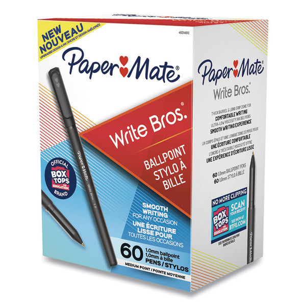 Paper Mate® Write Bros. Ballpoint Pen Value Pack, Stick, Medium 1 mm, Black Ink, Black Barrel, 60/Pack (PAP4621401C)
