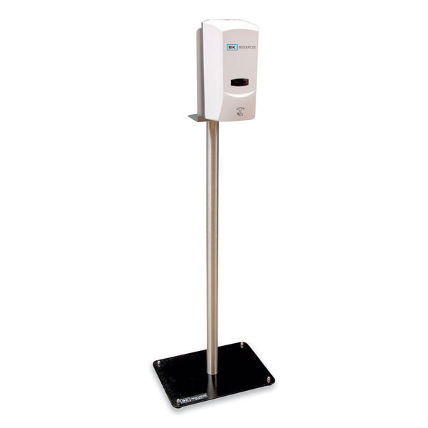BK Resources Hand Sanitizer Stand with Hands Free Dispenser, 1,000 mL, 12 x 16 x 51, Silver/White/Black (BKEBKSSPC10D)