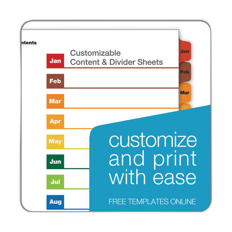 Cardinal® OneStep Printable Table of Contents and Dividers, 12-Tab, Jan. to Dec., 11 x 8.5, White, Assorted Tabs, 1 Set (CRD60318) Set of 12