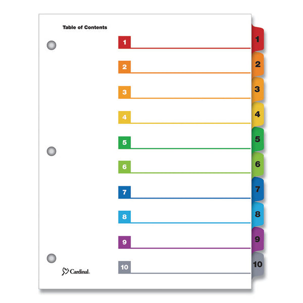 Cardinal® OneStep Printable Table of Contents and Dividers, 10-Tab, 1 to 10, 11 x 8.5, White, Assorted Tabs, 1 Set (CRD61018)