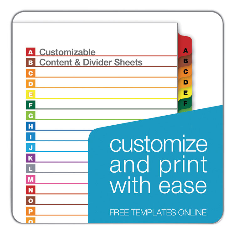 Cardinal® OneStep Printable Table of Contents and Dividers, 26-Tab, A to Z, 11 x 8.5, White, Assorted Tabs, 1 Set (CRD60218)