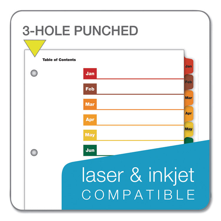 Cardinal® OneStep Printable Table of Contents and Dividers, 12-Tab, Jan. to Dec., 11 x 8.5, White, Assorted Tabs, 1 Set (CRD60318) Set of 12