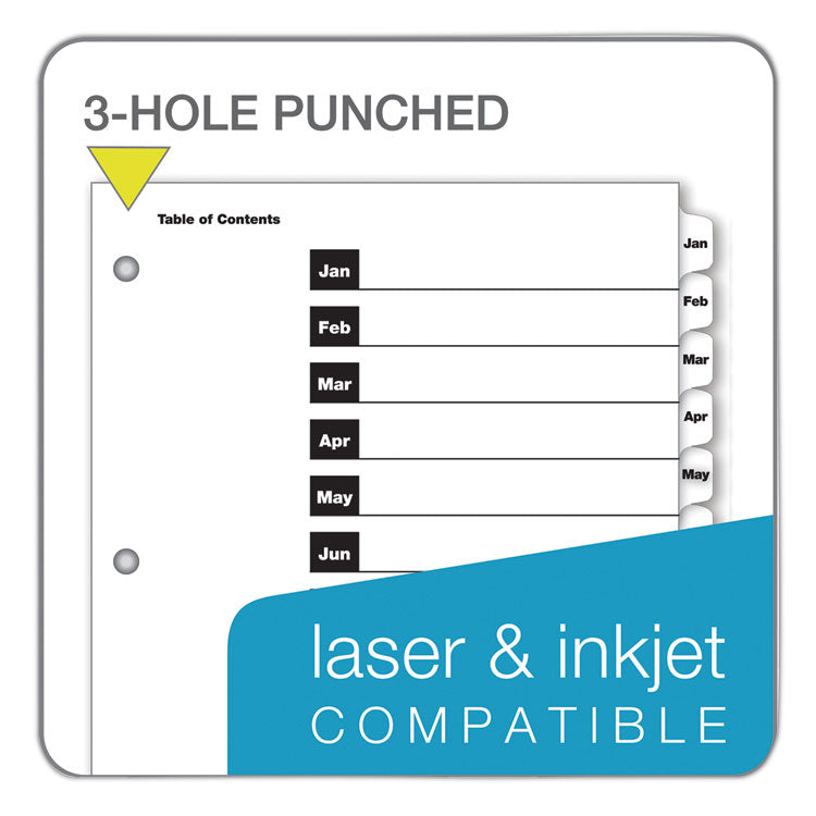 Cardinal OneStep Printable Table of Contents and Dividers, 12-Tab, Jan. to Dec., 11 x 8.5, White, 1 Set (CRD60313) Set of 12