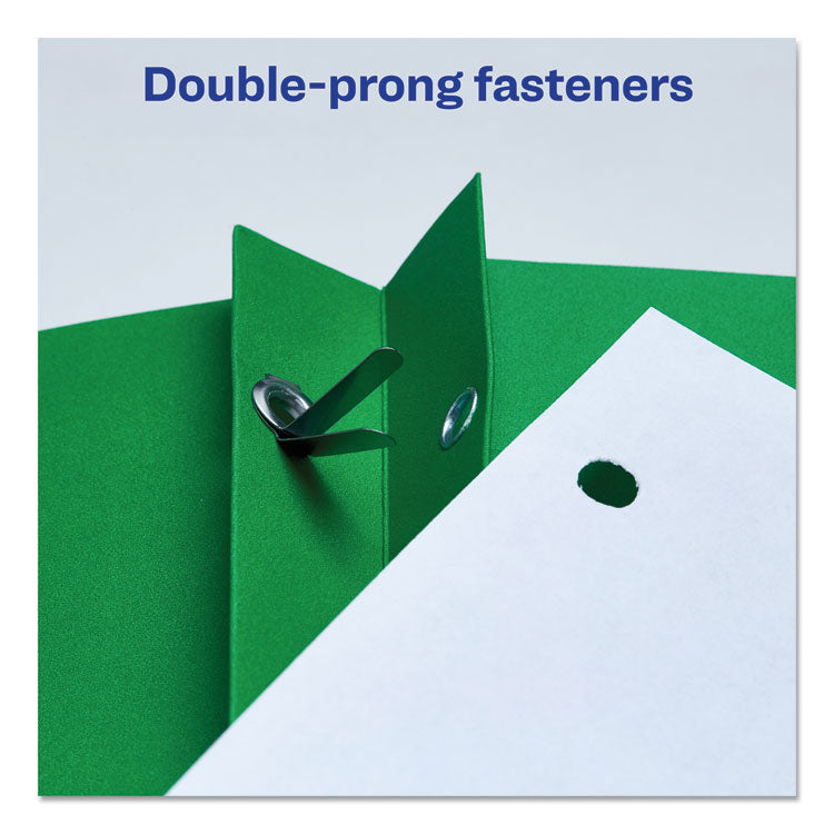 Avery® Two-Pocket Folder, Prong Fastener, 0.5" Capacity, 11 x 8.5, Green, 25/Box (AVE47977)