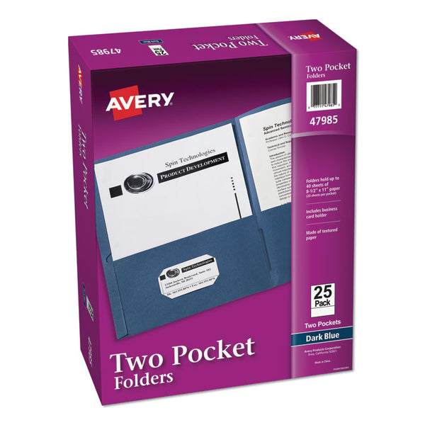 Avery® Two-Pocket Folder, 40-Sheet Capacity, 11 x 8.5, Dark Blue, 25/Box (AVE47985)