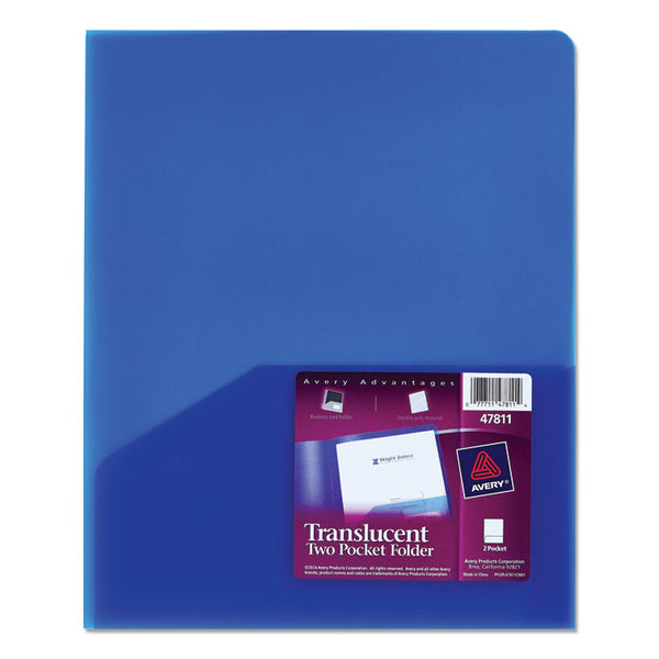 Avery® Plastic Two-Pocket Folder, 20-Sheet Capacity, 11 x 8.5, Translucent Blue (AVE47811)