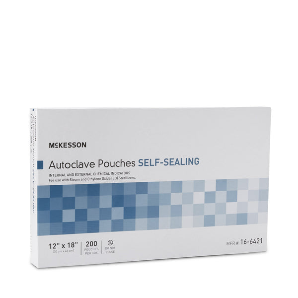 McKesson Sterilization Pouch Ethylene Oxide (EO) Gas / Steam 12 X 18 Inch Transparent Blue / White Self Seal Paper / Film (960948_CS) 1000/CS