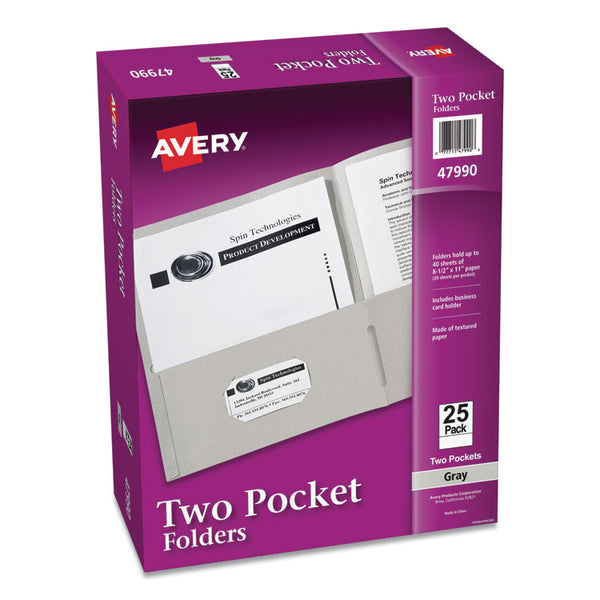 Avery® Two-Pocket Folder, 40-Sheet Capacity, 11 x 8.5, Gray, 25/Box (AVE47990)