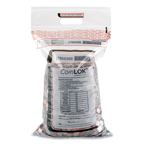 CoinLOK™ Coin Bag, Plastic 12.5 x 25, Clear, 50/Pack (CNK585100) Pack of 50