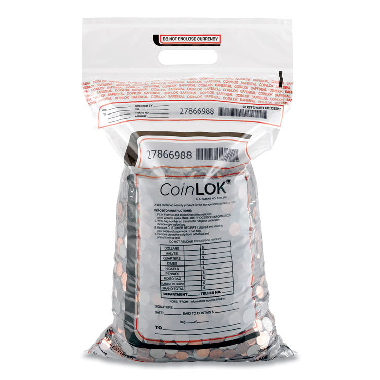 CoinLOK™ Coin Bag, Plastic 12.5 x 25, Clear, 50/Pack (CNK585100)