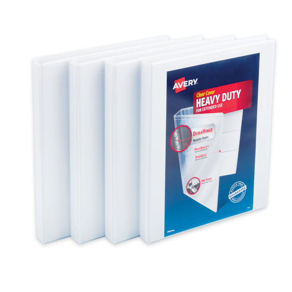 Avery® Heavy-Duty Non Stick View Binder with DuraHinge and Slant Rings, 3 Rings, 0.5" Capacity, 11 x 8.5, White, 4/Pack (AVE79709)