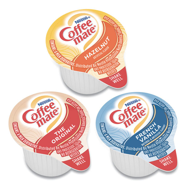 Coffee mate® Liquid Coffee Creamer, French Vanilla/Hazelnut/Original, 0.38 oz Mini Cups, 150 Cups/Carton (NES46193CT)