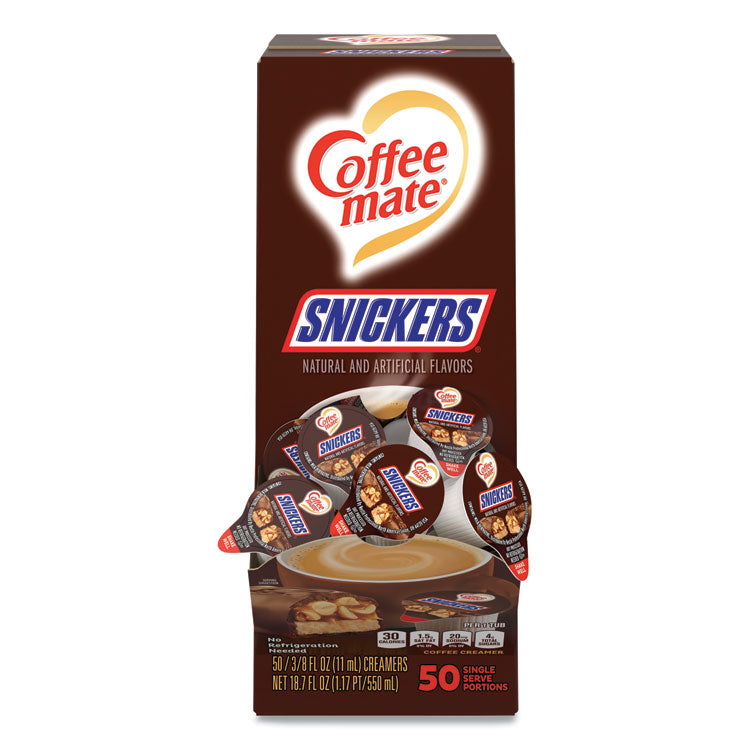 Coffee mate® Liquid Coffee Creamer, Snickers, 0.38 oz Mini Cups, 50 Cups/Box (NES61425BX) Box of 50