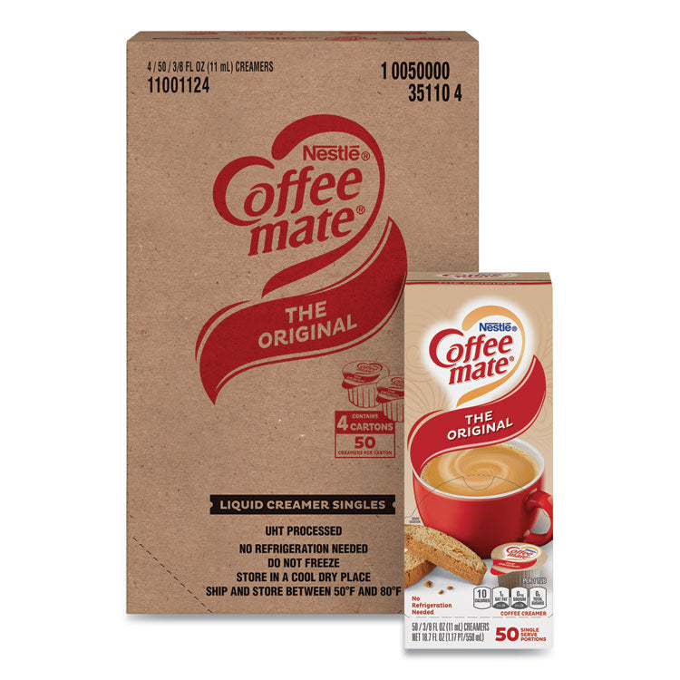 Coffee mate® Liquid Coffee Creamer, Original, 0.38 oz Mini Cups, 50/Box, 4 Boxes/Carton, 200 Total/Carton (NES35110CT)