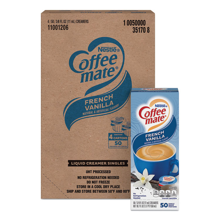 Coffee mate® Liquid Coffee Creamer, French Vanilla, 0.38 oz Mini Cups, 50/Box, 4 Boxes/Carton, 200 Total/Carton (NES35170CT) 4 Packs of 50