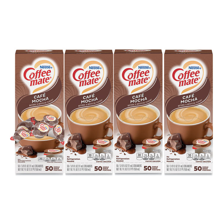 Coffee mate® Liquid Coffee Creamer, Cafe Mocha, 0.38 oz Mini Cups, 50/Box, 4 Boxes/Carton, 200 Total/Carton (NES35115CT) Case of 200