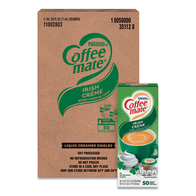 Coffee mate® Liquid Coffee Creamer, Irish Creme, 0.38 oz Mini Cups, 50/Box, 4 Boxes/Carton, 200 Total/Carton (NES35112CT) Case of 200